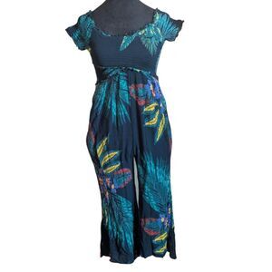 Patrons of Peace Womens XS Tropical Floral Smocked Jumpsuit Wide Leg Palazzo
